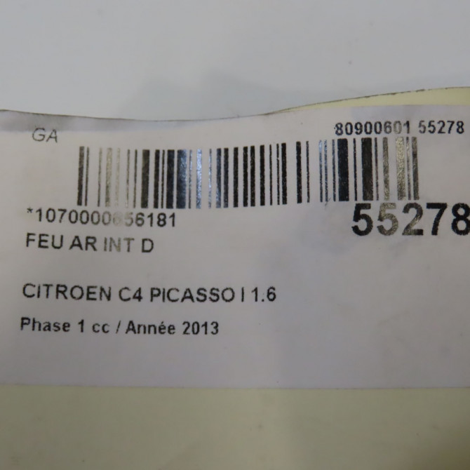 Feu arrière intérieur droit occasion CITROEN C4 PICASSO I Phase 1 01-2007->10-2013 1.6 HDi 16v 110ch 6351LR 5