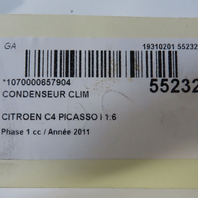Condenseur clim occasion CITROEN C4 PICASSO I Phase 1 01-2007->10-2013 1.6 HDi 8v 110ch 6455GH 5