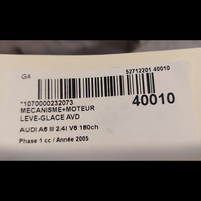 Mecanisme + moteur lève-glace avant droit occasion AUDI A6 III Phase 1 05-2004->10-2008 2.4i V6 180ch 4F0837462D 2