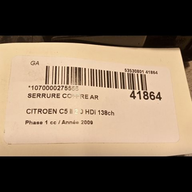 Serrure coffre arrière occasion CITROEN C5 II Phase 1 04-2008->... 2.0 HDi 138ch 8719G6 3