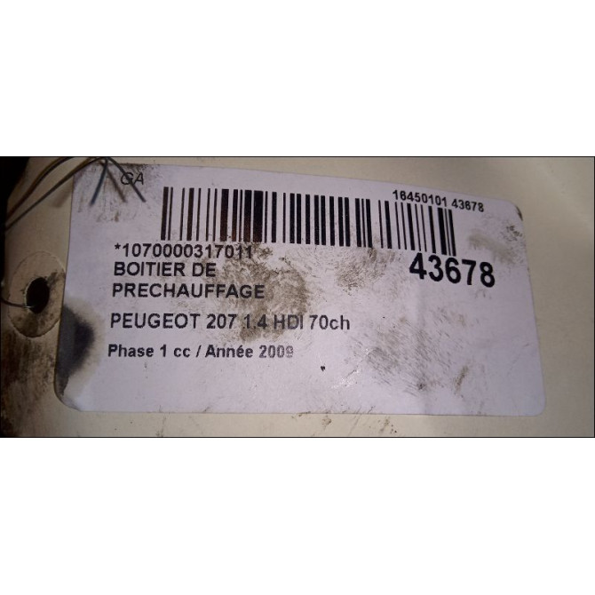 Boitier de préchauffage occasion PEUGEOT 207 Phase 1 04-2006->06-2013 1.4 HDI 70ch 9645668680 3