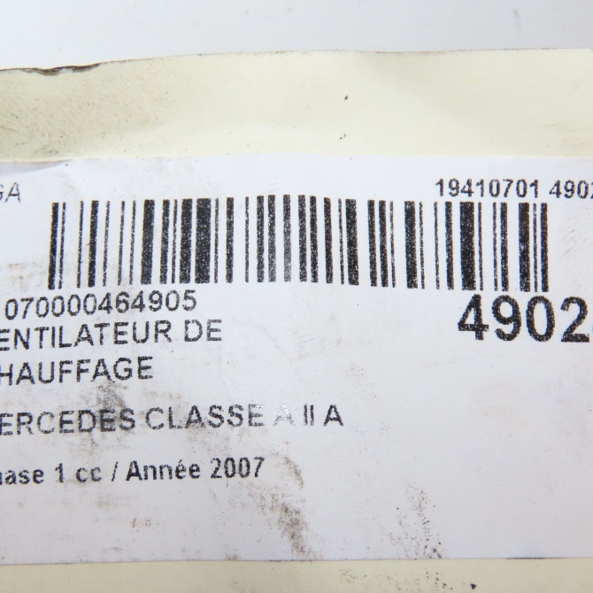 Ventilateur de chauffage occasion MERCEDES CLASSE A II Phase 1 12-2004->04-2008 A 160 CDI 1698200642 5