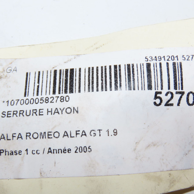 Serrure hayon occasion ALFA ROMEO ALFA GT Phase 1 03-2004->12-2010 1.9 JTDm 150ch 50507567 6