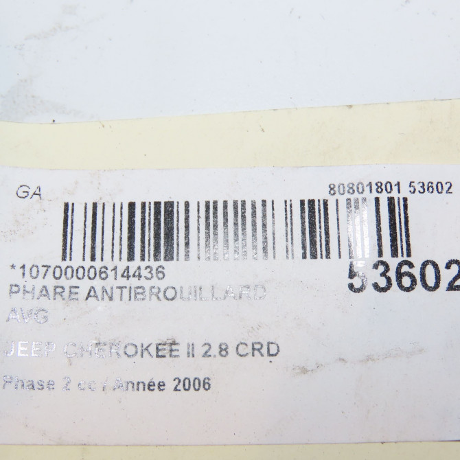 Phare antibrouillard avant gauche occasion JEEP CHEROKEE II Phase 2 09-2004->12-2007 2.8 CRD 55156866AA 6