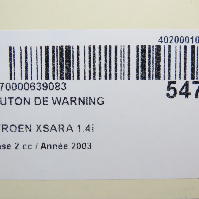Bouton de warning occasion CITROEN XSARA Phase 2 09-2000->12-2005 1.4i 6554J6 4