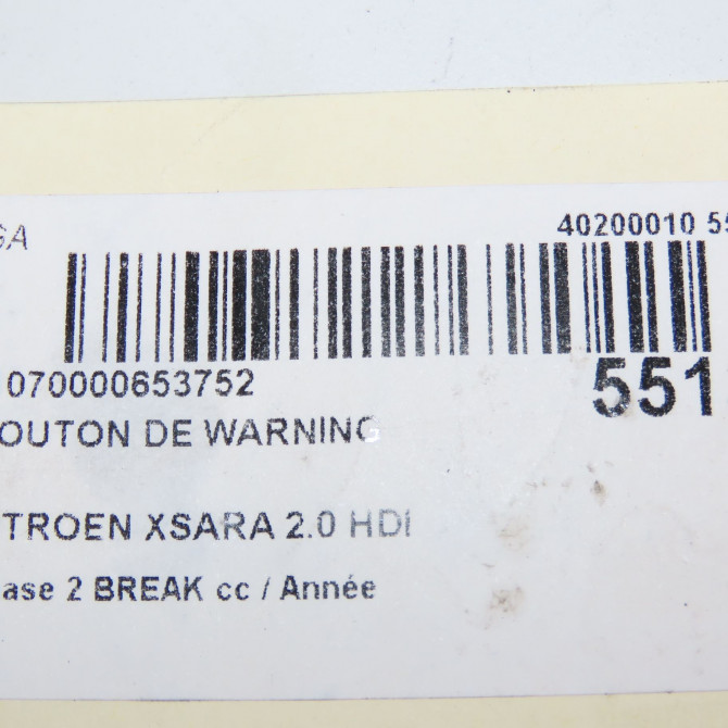 Bouton de warning occasion CITROEN XSARA phase 2 BREAK 09-2000->12-2005 2.0 HDI 90ch 6554J6 5