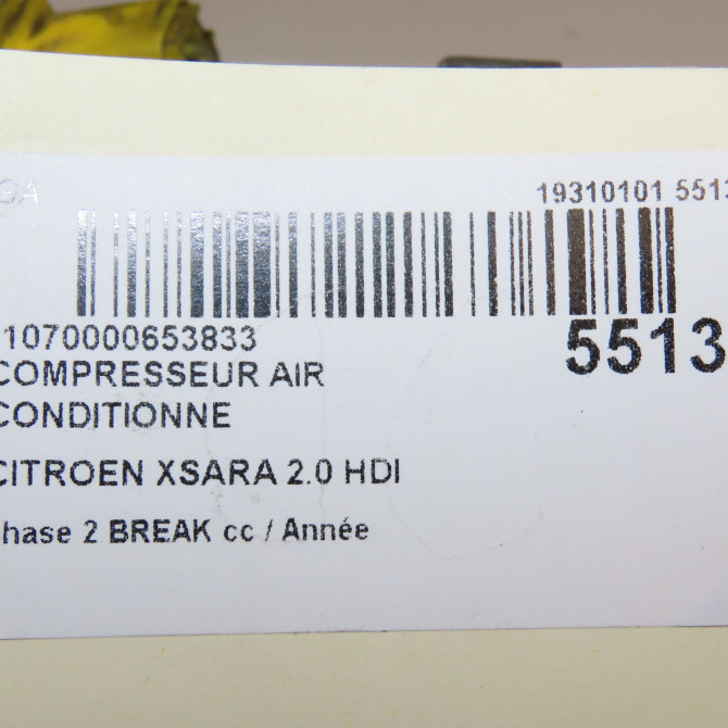 Compresseur air conditionne occasion CITROEN XSARA phase 2 BREAK 09-2000->12-2005 2.0 HDI 90ch 9800859180 8