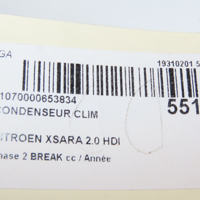 Condenseur clim occasion CITROEN XSARA phase 2 BREAK 09-2000->12-2005 2.0 HDI 90ch 6455CV 6