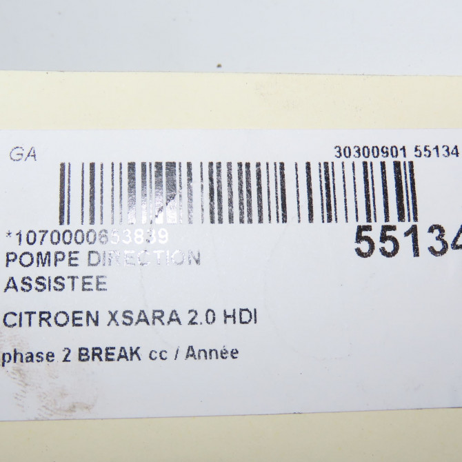 Pompe direction assistee occasion CITROEN XSARA phase 2 BREAK 09-2000->12-2005 2.0 HDI 90ch 4007LS 7