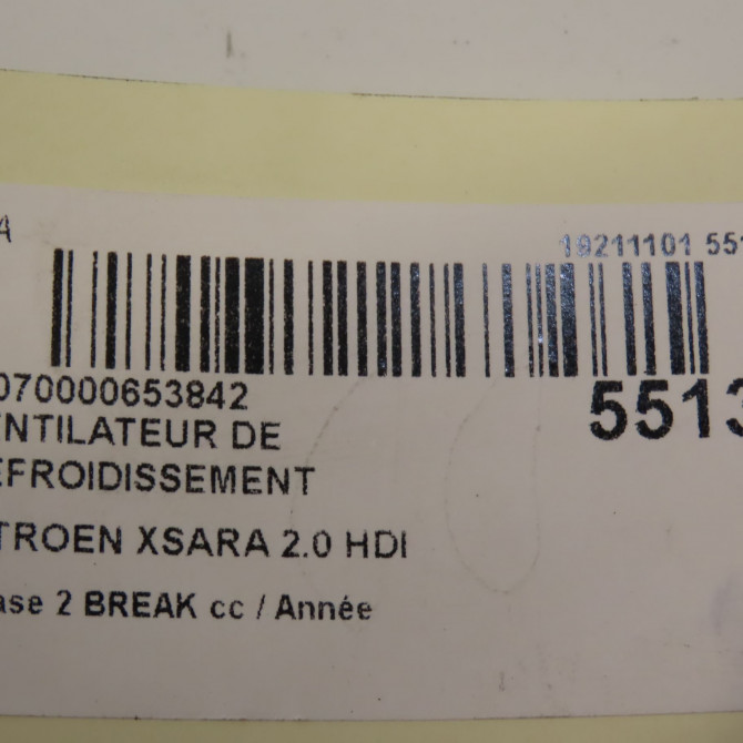 Ventilateur de refroidissement occasion CITROEN XSARA phase 2 BREAK 09-2000->12-2005 2.0 HDI 90ch 1253A4 5