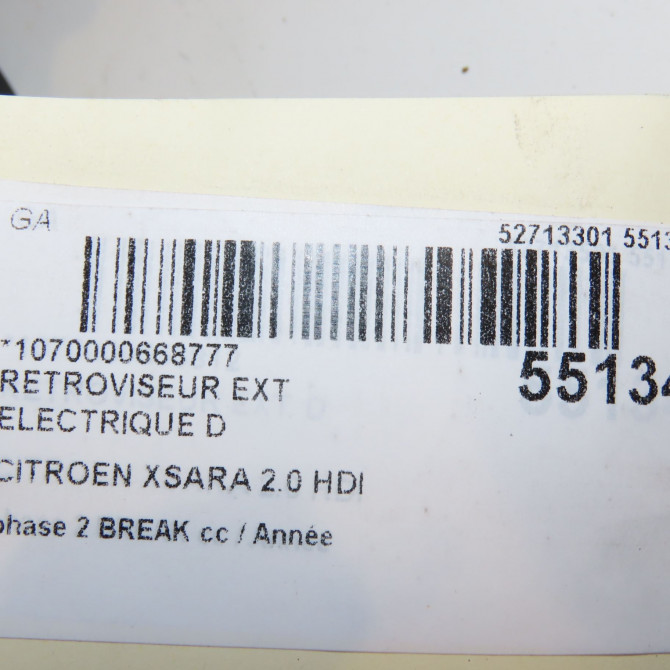 Retroviseur exterieur electrique droit occasion CITROEN XSARA phase 2 BREAK 09-2000->12-2005 2.0 HDI 90ch 8149GT 6