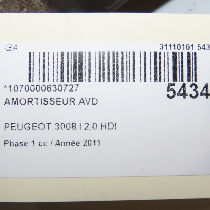 Amortisseur avant droit occasion PEUGEOT 3008 I Phase 1 04-2009->12-2013 2.0 HDI 150ch 5208E7 7