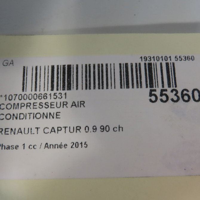 Compresseur air conditionne occasion RENAULT CAPTUR Phase 1 02-2013->... 0.9 90 ch 926000217R 8