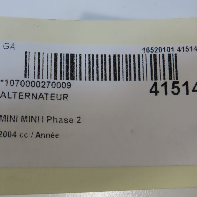 Alternateur occasion MINI MINI I Phase 2 07-2004->09-2006 12317550319 8
