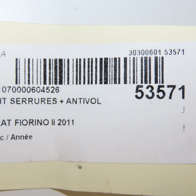 Kit serrures + antivol occasion FIAT FIORINO III Phase 1 01-2008->... 1.3 MULTIJET 16v 95ch 6000634219 6