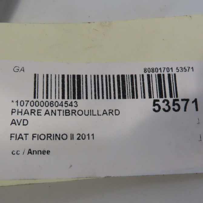 Phare antibrouillard avant droit occasion FIAT FIORINO III Phase 1 01-2008->... 1.3 MULTIJET 16v 95ch 1356780080 6