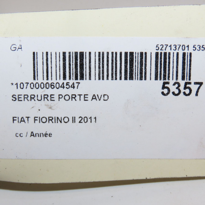 Serrure porte avd occasion FIAT FIORINO III Phase 1 01-2008->... 1.3 MULTIJET 16v 95ch 1379535080 6
