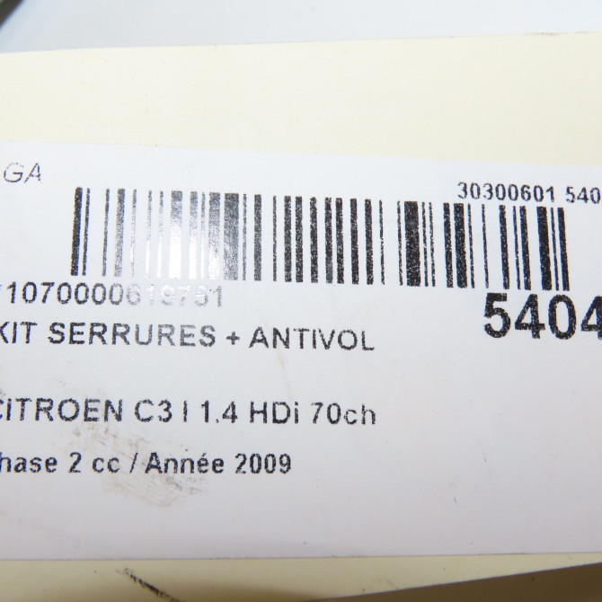 Kit serrures + antivol occasion CITROEN C3 I Phase 2 10-2005->12-2010 1.4 HDi 70ch 4162FP 6