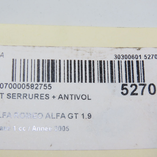 Kit serrures + antivol occasion ALFA ROMEO ALFA GT Phase 1 03-2004->12-2010 1.9 JTDm 150ch 5