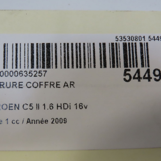 Serrure coffre arrière occasion CITROEN C5 II Phase 1 04-2008->... 1.6 HDi 16v 110ch 8719G6 7