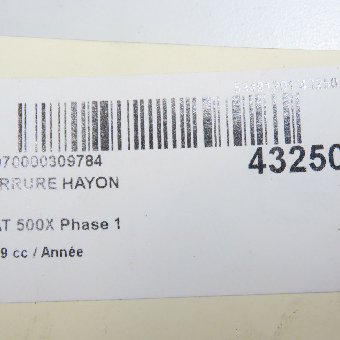 Serrure hayon occasion FIAT 500X Phase 1 11-2014->... 52096565 5