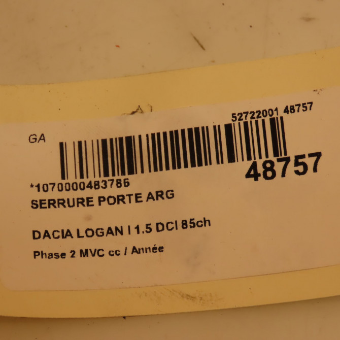 Serrure porte arg occasion DACIA LOGAN I Phase 2 MVC 10-2008->01-2013 1.5 DCI 85ch 8200928484 4