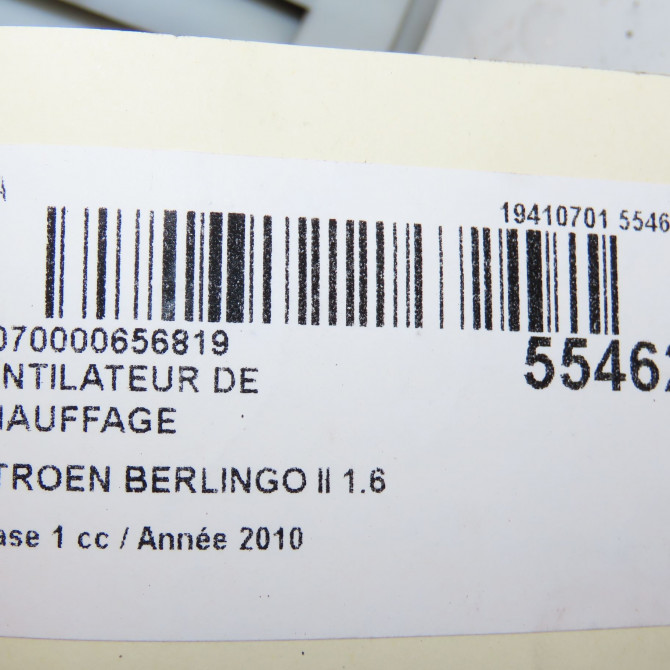 Ventilateur de chauffage occasion CITROEN BERLINGO II Phase 1 05-2008->01-2012 1.6 HDi 8v 110ch 6441CG 5