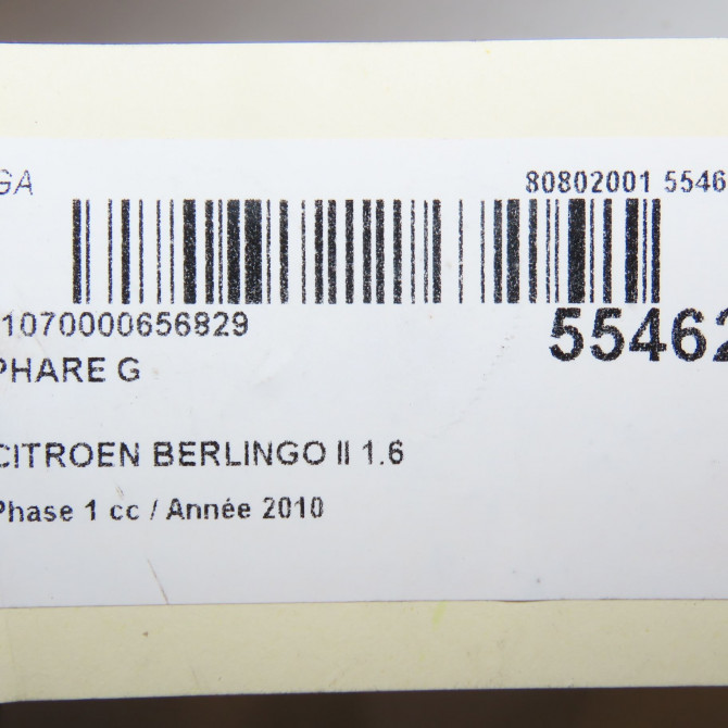 Phare gauche occasion CITROEN BERLINGO II Phase 1 05-2008->01-2012 1.6 HDi 8v 110ch 6208K6 5