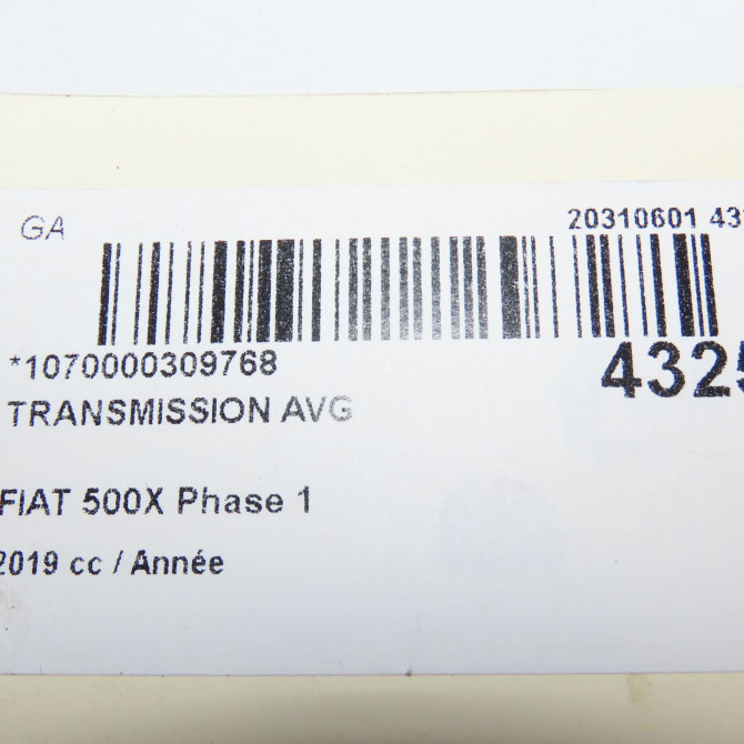 Transmission avant gauche occasion FIAT 500X Phase 1 11-2014->... 52088643 5