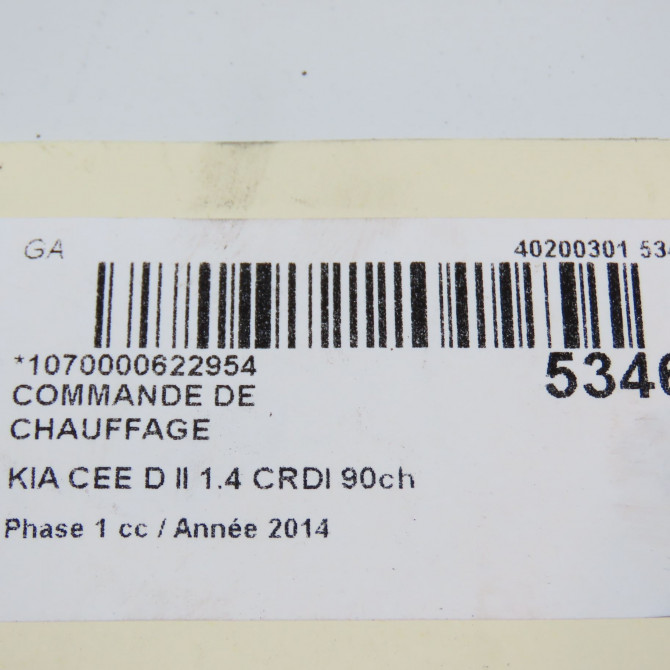 Commande de chauffage occasion KIA CEE D II Phase 1 09-2012->... 1.4 CRDI 90ch 97250A2002WK 7