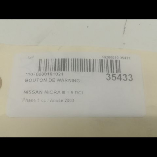 Bouton de warning occasion NISSAN MICRA III Phase 1 01-2003->07-2005 1.5 DCI 82ch 25290BC60A 3