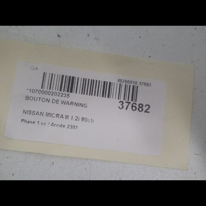 Bouton de warning occasion NISSAN MICRA III Phase 1 01-2003->07-2005 1.2i 80ch 25290BC60A 2