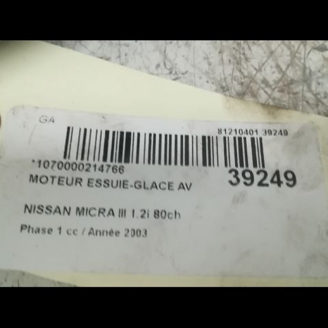 Moteur essuie-glace avant occasion NISSAN MICRA III Phase 1 01-2003->07-2005 1.2i 80ch 28810AX70A 3