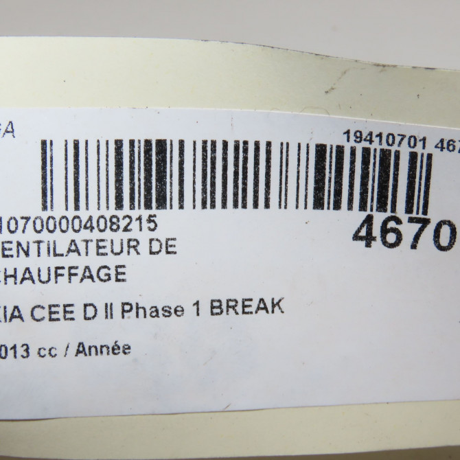 Ventilateur de chauffage occasion KIA CEE D II Phase 1 BREAK 09-2012->12-2015 971133X000 6