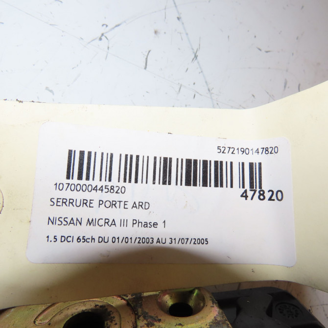 Serrure porte ard occasion NISSAN MICRA III Phase 1 01-2003->07-2005 1.5 DCI 65ch 82500AX11A 6