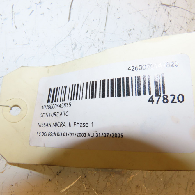 Ceinture arrière gauche occasion NISSAN MICRA III Phase 1 01-2003->07-2005 1.5 DCI 65ch 88845AX300 5