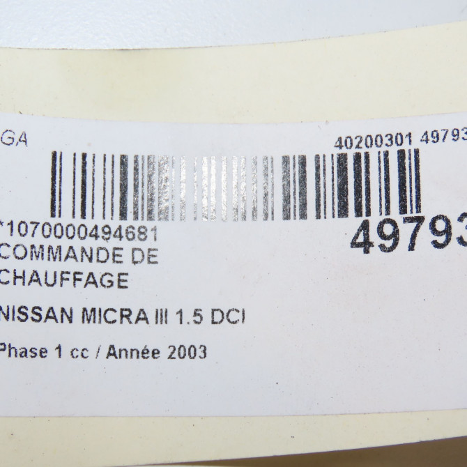 Commande de chauffage occasion NISSAN MICRA III Phase 1 01-2003->07-2005 1.5 DCI 82ch 27500AX710 7