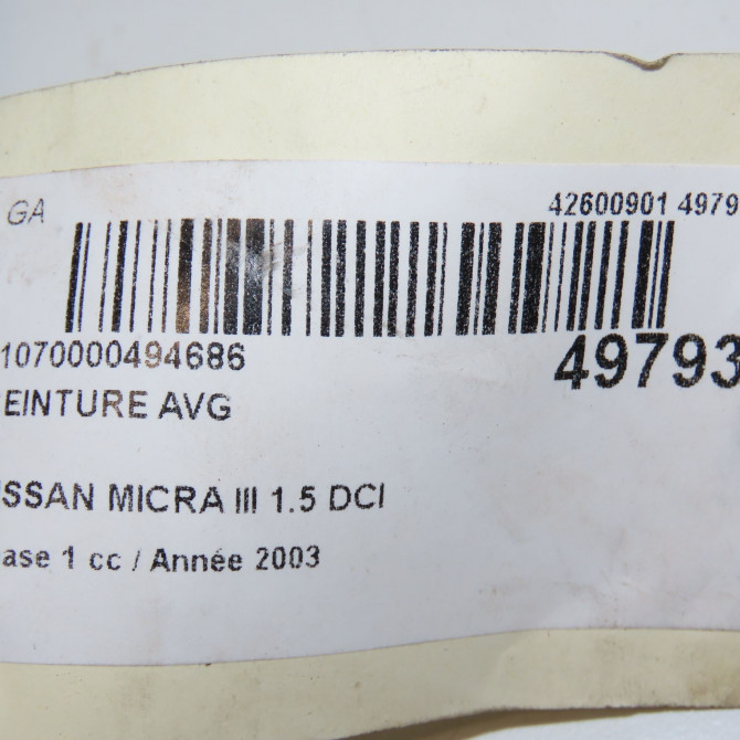 Ceinture avant gauche occasion NISSAN MICRA III Phase 1 01-2003->07-2005 1.5 DCI 82ch 86885AY310 7
