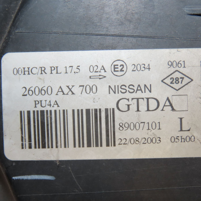 Phare gauche occasion NISSAN MICRA III Phase 1 01-2003->07-2005 1.5 DCI 82ch 26060AX700 4