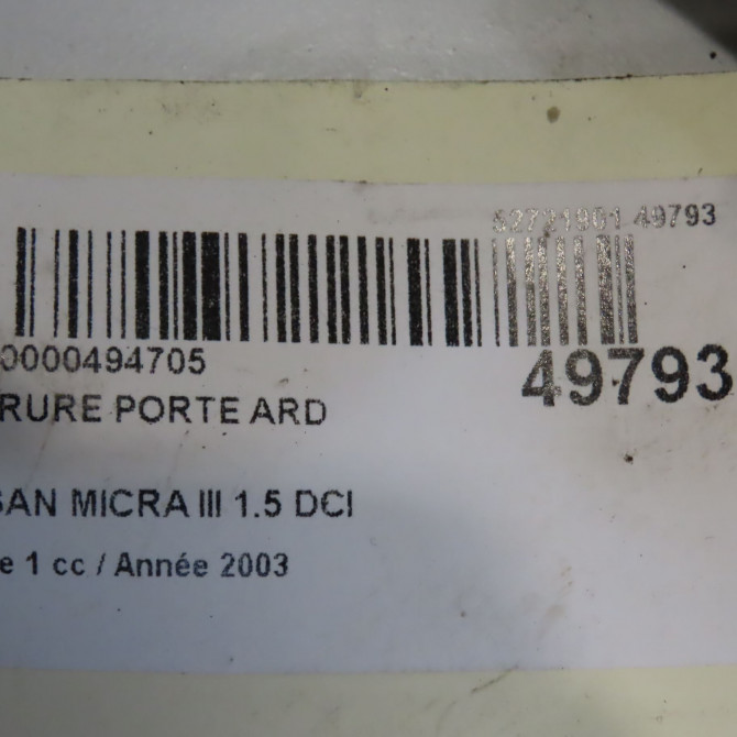 Serrure porte ard occasion NISSAN MICRA III Phase 1 01-2003->07-2005 1.5 DCI 82ch 82500AX11A 7