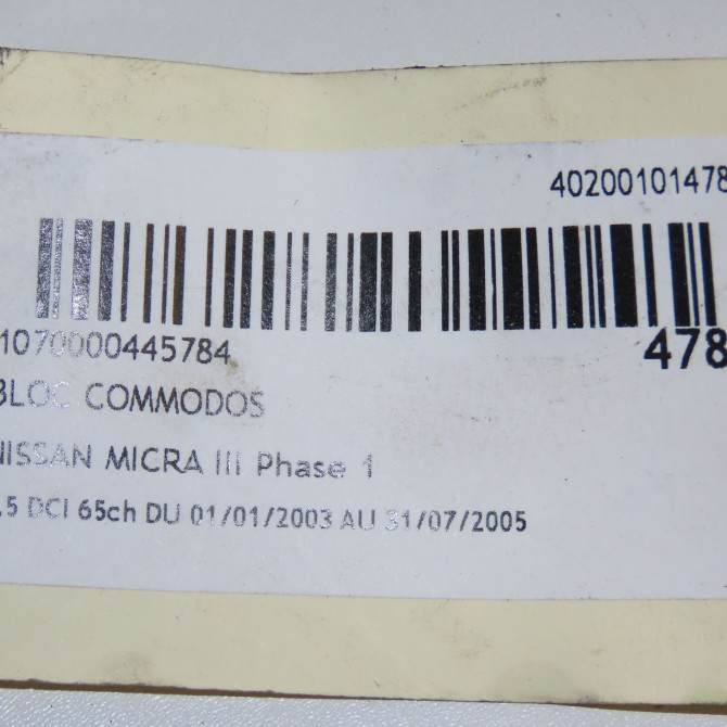 Bloc commodos occasion NISSAN MICRA III Phase 1 01-2003->07-2005 1.5 DCI 65ch 25560AX786 4