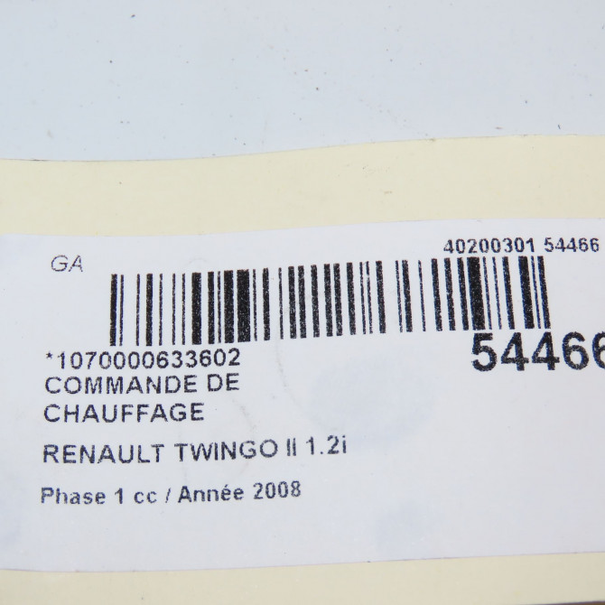Commande de chauffage occasion RENAULT TWINGO II Phase 1 06-2007->11-2011 1.2i 60ch 7701067954 5