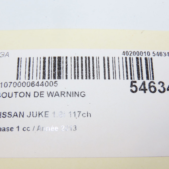 Bouton de warning occasion NISSAN JUKE Phase 1 09-2010->... 1.6i 117ch 252901KA0A 5