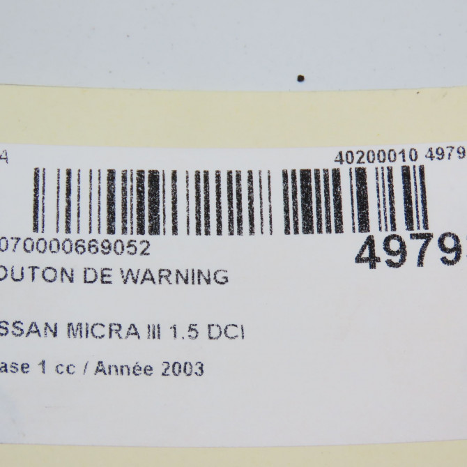 Bouton de warning occasion NISSAN MICRA III Phase 1 01-2003->07-2005 1.5 DCI 82ch 5