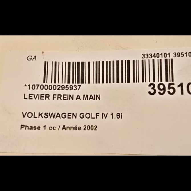 Levier frein a main occasion VOLKSWAGEN GOLF IV GOLF IV Phase 1 1998-01-01->2005-06-30 1.6i 8v 100ch 1J0711303AF 2