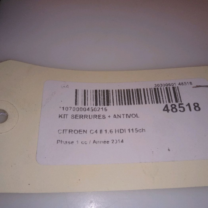 Kit serrures + antivol occasion CITROEN C4 II Phase 1 10-2010->01-2015 1.6 HDI 115ch 9801984780 4