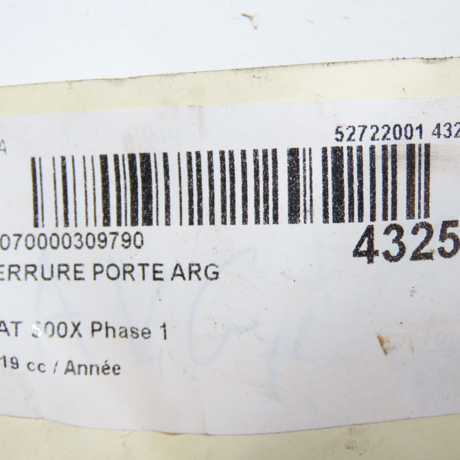 Serrure porte arg occasion FIAT 500X Phase 1 11-2014->... 52139904 8