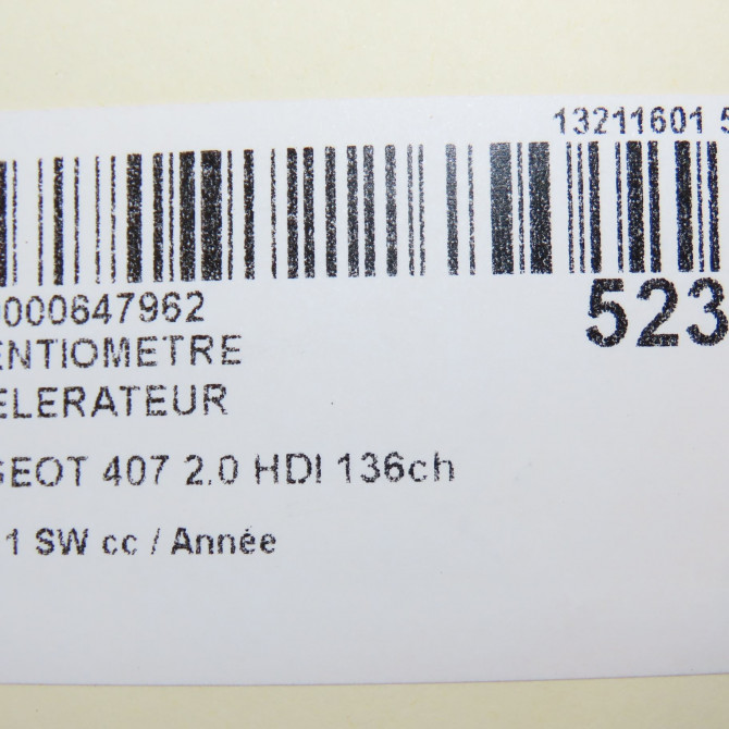 Potentiometre accelerateur occasion PEUGEOT 407 phase 1 SW 07-2004->07-2008 2.0 HDI 136ch 5