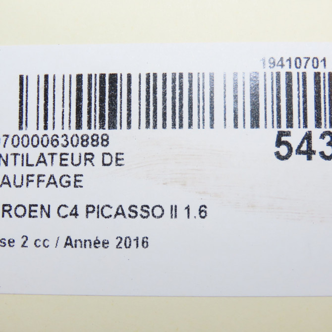 Ventilateur de chauffage occasion CITROEN C4 PICASSO II Phase 2 09-2016->... 1.6 BLUEHDI 120ch 9849784380 7