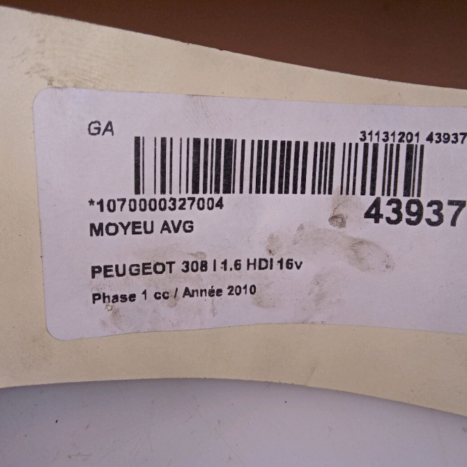 Moyeu avg occasion PEUGEOT 308 I Phase 1 09-2007->03-2011 1.6 HDI 16v 110ch 330785 4